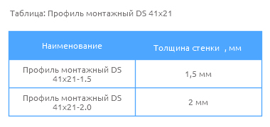 Таблица Профиль монтажный DS41х21